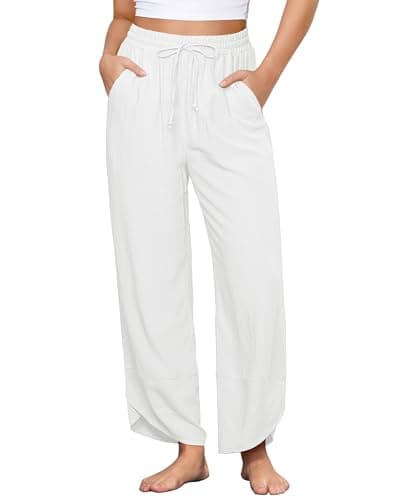 GRAPENT High-Waisted Wide Leg Linen Pants for Women Summer Crop Pants with Pockets