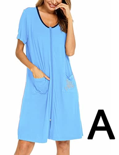 SWOMOG Women's Zip Up Lightweight Bathrobe with Pockets