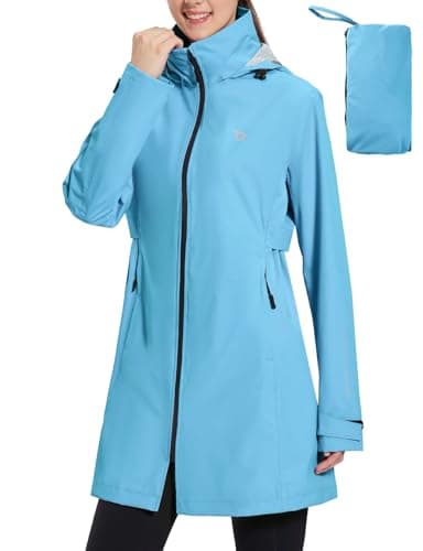Baleaf Women's Hooded Long Rain Coat - Waterproof & Lightweight