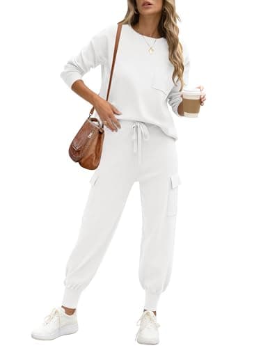 Caracilia Women's Long Sleeve Knit Set with Matching Joggers Fall Lounge