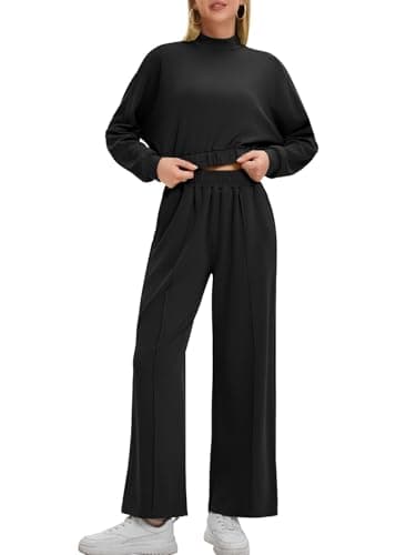 Womens Long Sleeve ZipUp Sweatshirt & Wide Leg Sweatpants Matching Set