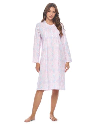 Women's Casual Flannel Floral Long Sleeve Nightgown