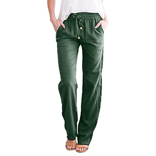 Nantdog Women's Linen High Waisted Drawstring Palazzo Pants