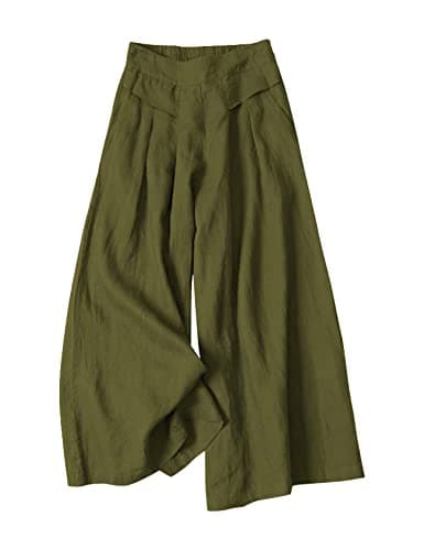 Gihuo Women's Wide Leg Linen Blend Culottes Pants with Pockets
