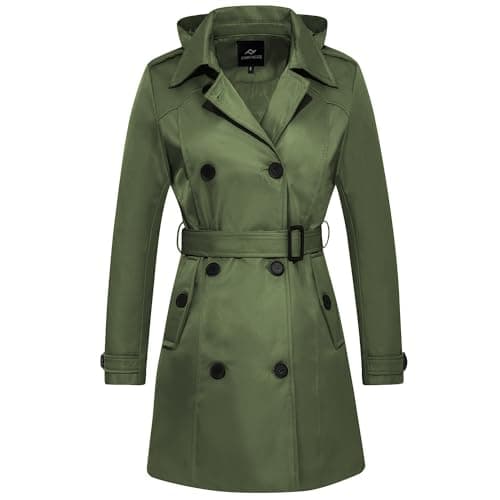 FARVALUE Women's Waterproof Trench Coat with Removable Hood