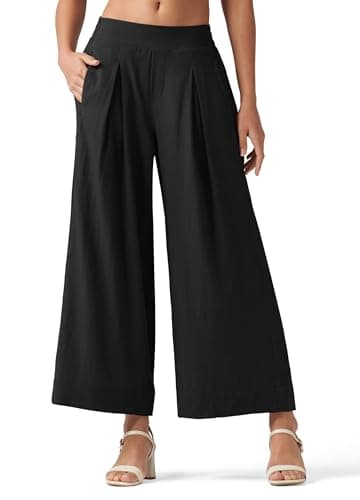 Willit Women's Linen Wide Leg Palazzo Pants with Pockets Summer Beach Casual