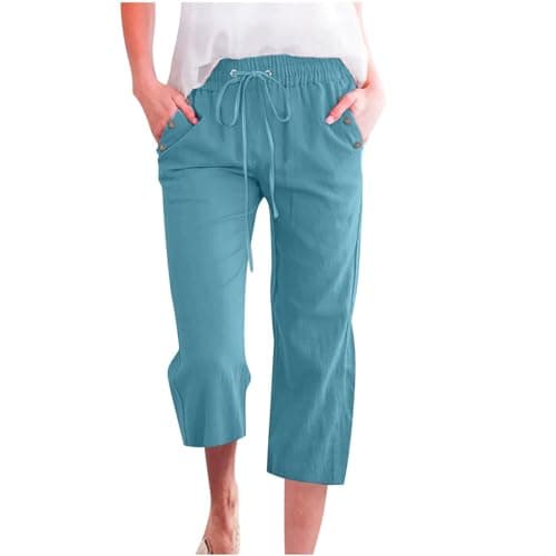Nantdog Women's High-Waisted Drawstring Linen Capri Trousers