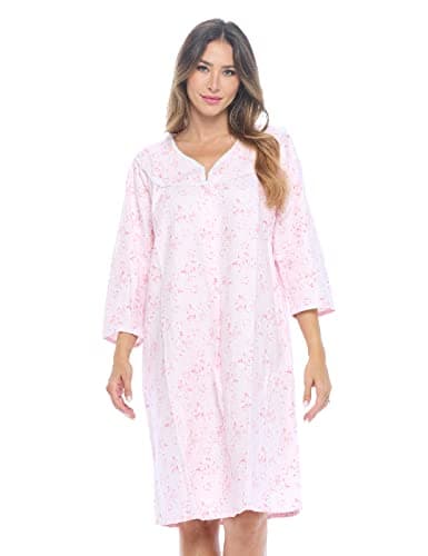 Women's Casual Flannel Floral Long Sleeve Nightgown