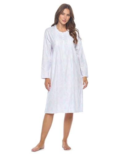 Women's Casual Flannel Floral Long Sleeve Nightgown