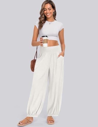 TARSE Womens Linen Wide Leg Beach Pants with Pockets