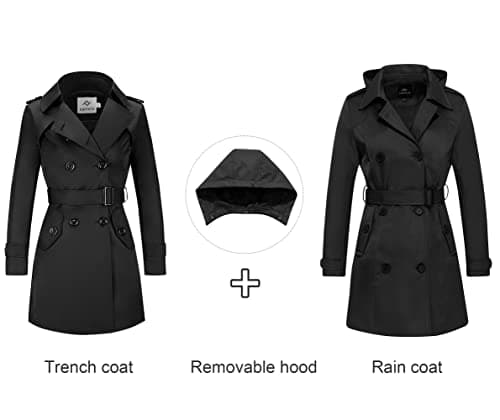 FARVALUE Women's Waterproof Trench Coat with Removable Hood