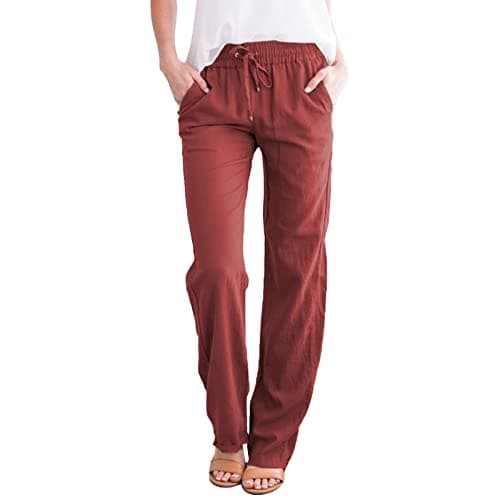 Nantdog Women's Linen High Waisted Drawstring Palazzo Pants