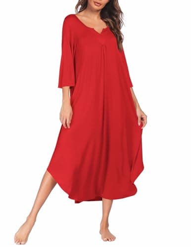 Ekouaer Plus Size 3/4 Sleeves Maxi Nightgown for Women
