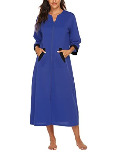 Ekouaer Women's Full Length Zipper Robe Sleepwear