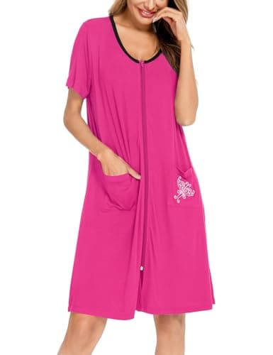 SWOMOG Women's Zip Up Lightweight Bathrobe with Pockets