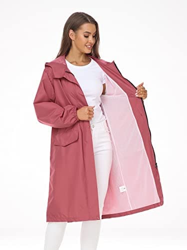 SaphiRose Women's Lightweight Waterproof Long Hooded Rain Jacket