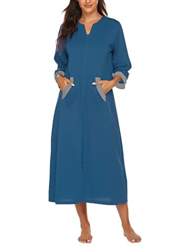 Ekouaer Women's Full Length Zipper Robe Sleepwear