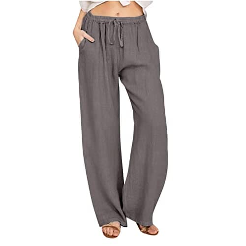 2024 Trendy Women's High Waist Loose Fit Linen Palazzo Pants