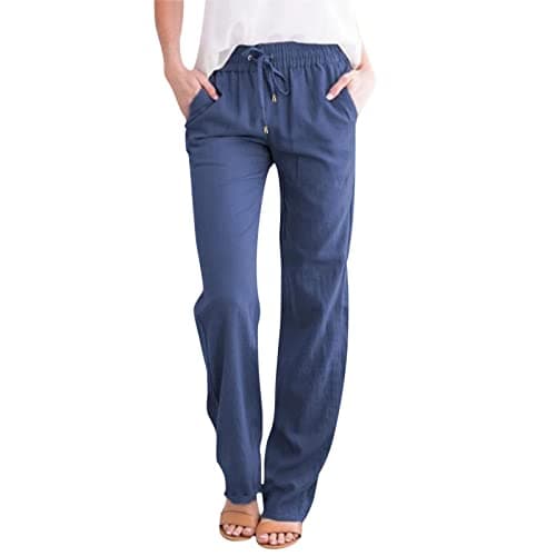 Nantdog Women's Linen High Waisted Drawstring Palazzo Pants