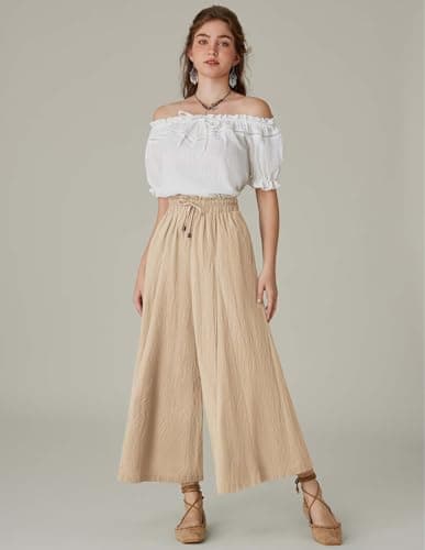 Scarlet Darkness Women's High Waist Wide Leg Linen Pants with Pockets