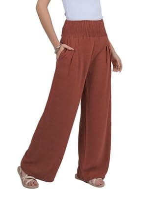 LOFBAZ Women's Linen Palazzo Wide Leg Pants with Pockets