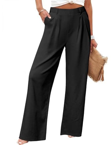 SEMARO Womens High Waisted Linen Feel Wide Leg Pants with Pockets