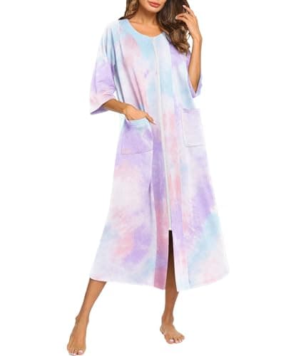 Ekouaer Women'sZipper 3/4 Sleeve Housecoat with Pockets