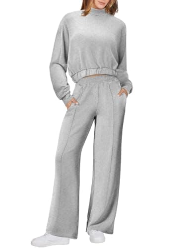 Womens Long Sleeve ZipUp Sweatshirt & Wide Leg Sweatpants Matching Set