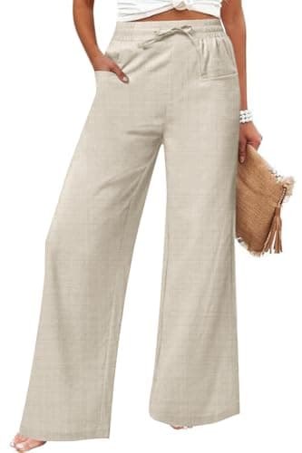 JEKAOYI Women's Casual Linen Wide Leg Pants with Pockets