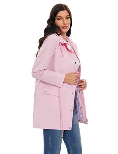 Women's Waterproof BBX Lephsnt Rain Jacket Lightweight Hooded Trench Coat