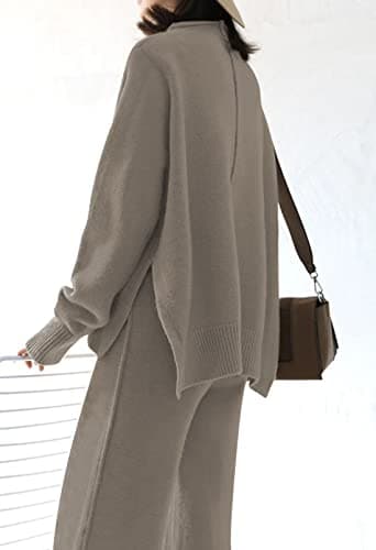 Meenew Women's High Neck Long Sleeve Knit Sweater & Wide Leg Pants Set