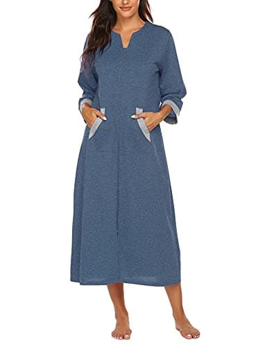 Ekouaer Women's Full Length Zipper Robe Sleepwear