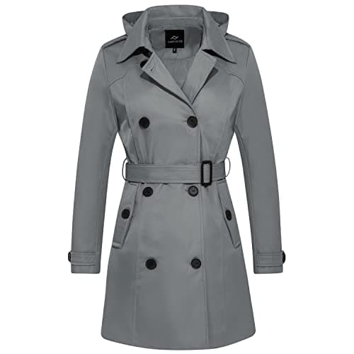 FARVALUE Women's Waterproof Trench Coat with Removable Hood