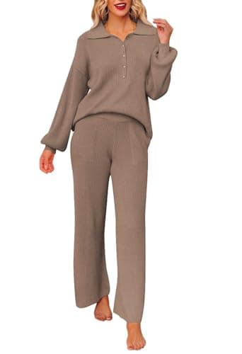 Pink Queen Women's 2-Piece Sweater Set Long SleeveKnit Top & Wide Leg Pants
