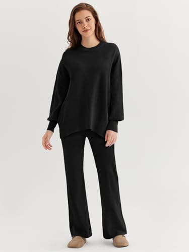 Refined Title: LILLUSORY Women's Sweatsuit Set: Oversized Knit Pullover Top with Wide Leg Pants