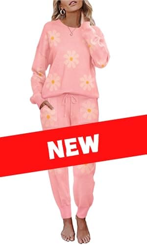 Ekouaer Women's Long Sleeve Knit Pajama Set with Pockets S-XXL