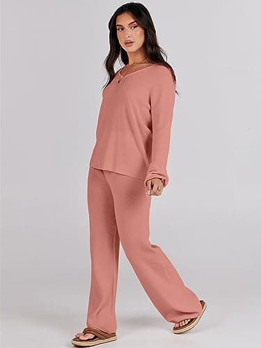 ANRABESS Women's Long Sleeve Cable Knit Sweater and Wide Leg Matching Tracksuit Set