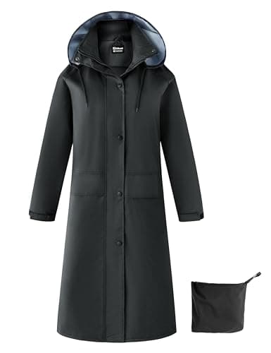 Ubon Women's Waterproof Hooded Long Raincoat Packable Windbreaker