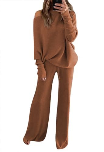 Linsery Women's High Neck Knitted Sweater Set Wide Leg Casual Sweatsuit