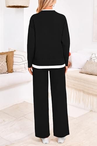PRETTYGARDEN Women's Winter Matching Sweater Sets Knit Long Sleeve Tops Wide Leg Pants Tracksuit