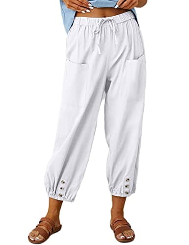 Wanzetaly Summer Cotton Linen Cropped Pants for Women