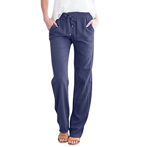 Nantdog Women's Linen High Waisted Drawstring Palazzo Pants