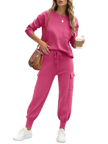Caracilia Women's Long Sleeve Knit Set with Matching Joggers Fall Lounge