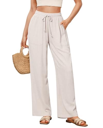 GRAPENT Wide Leg High Waisted Linen Pants for Women with Pockets