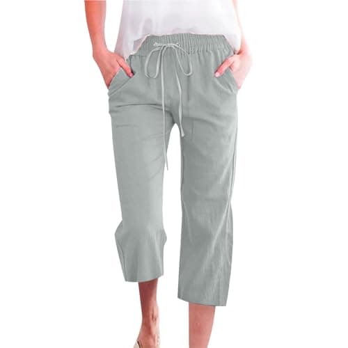 Nantdog Women's High-Waisted Drawstring Linen Capri Trousers