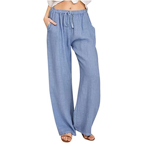 2024 Trendy Women's High Waist Loose Fit Linen Palazzo Pants