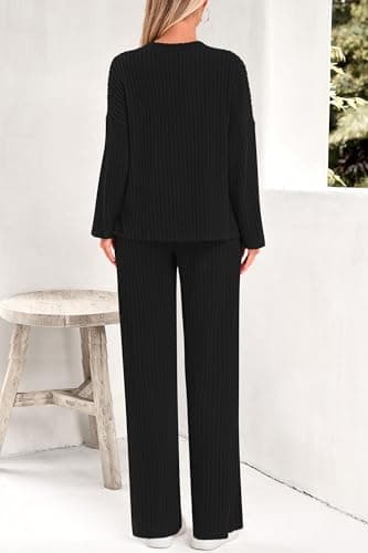 PRETTYGARDEN Women's Long Sleeve V Neck Top & Wide Leg Pants Spring Fall Outfits