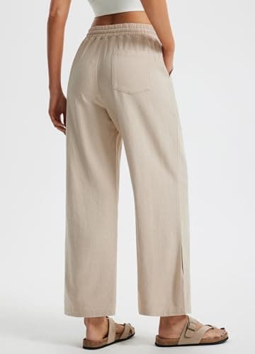 Libin Women's Wide Leg Linen Palazzo Pants High Waist Casually Cropped