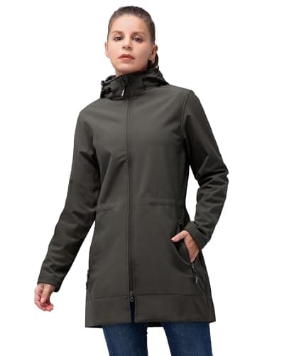 Women's 33,000ft Waterproof Softshell Long Rain Jacket With Hood Fleece Lined