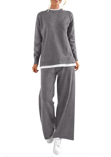 PRETTYGARDEN Women's Winter Matching Sweater Sets Knit Long Sleeve Tops Wide Leg Pants Tracksuit